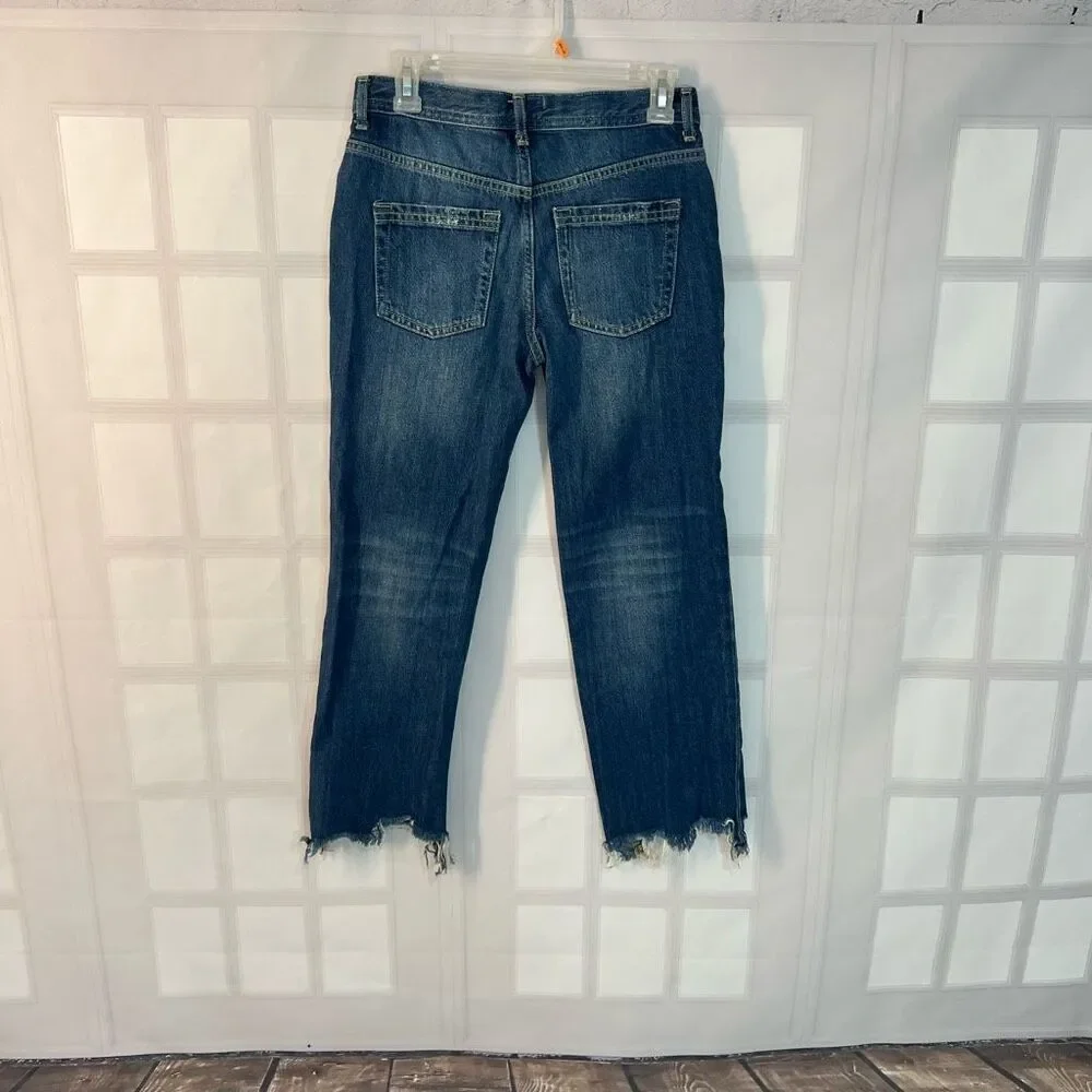 FREE PEOPLE STRAIGHT UP BAGGY MEDIUM WASH HIGH RISE JEANS size 25